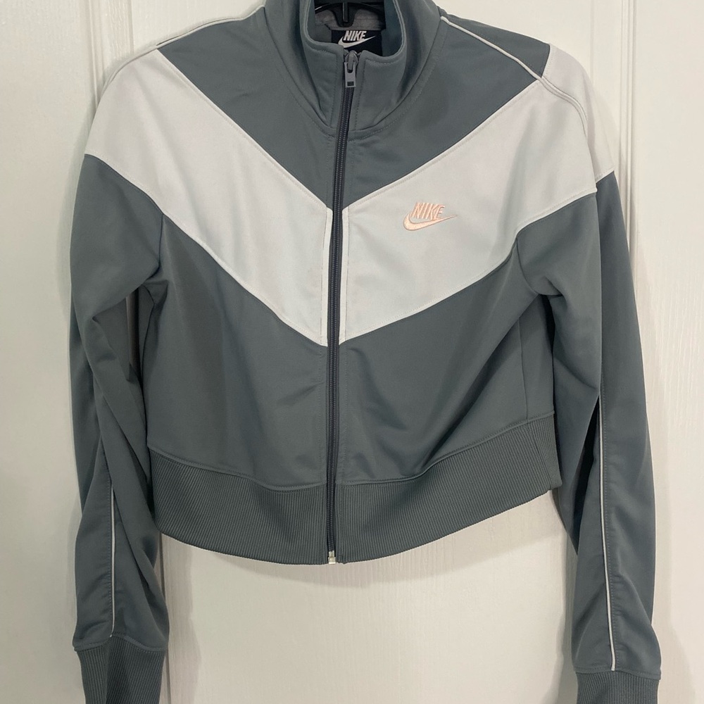 Nike Women’s Gray and White Sportswear Heritage Active Track Jacket